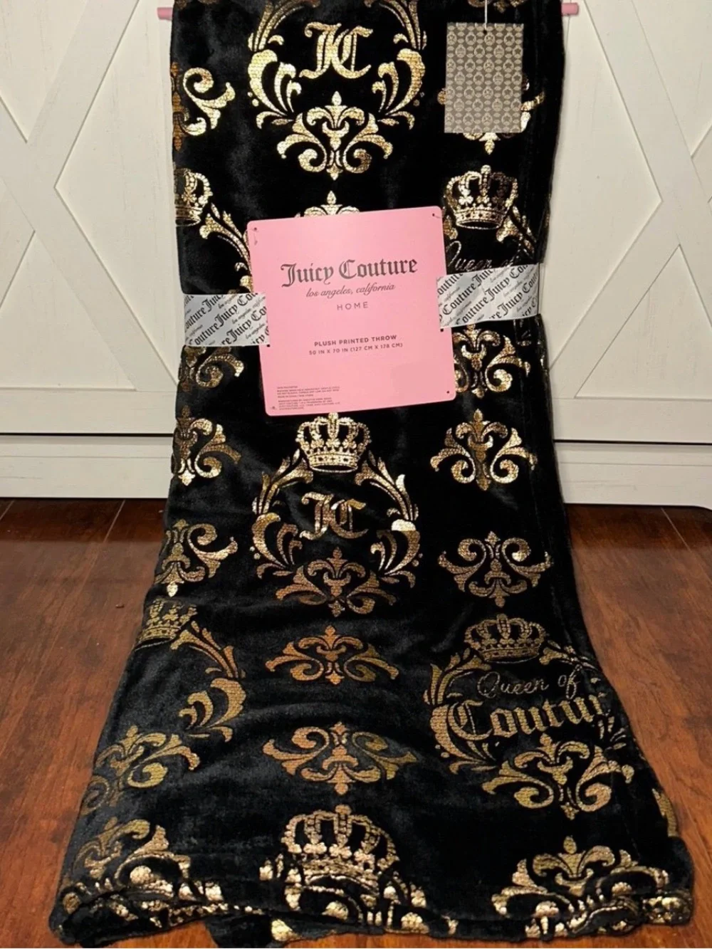 Juicy Couture Gold Crown Plush Throw Blanket